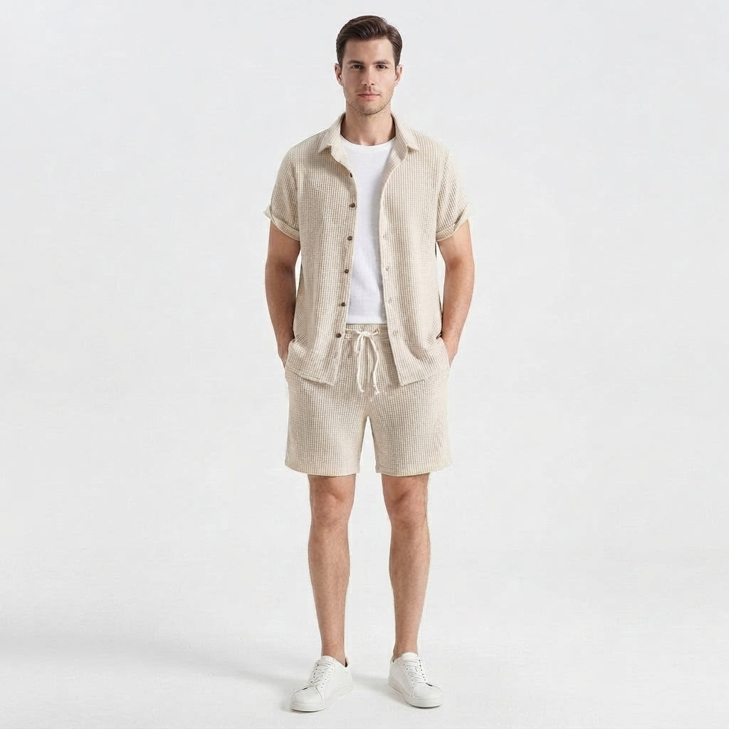 Men's Casual Button-Down Shirt and Shorts Duo Set