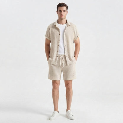 Men's Casual Button-Down Shirt and Shorts Duo Set