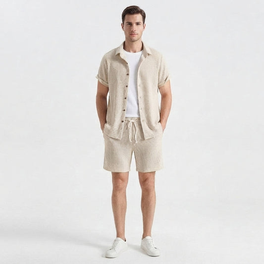 Men's Casual Button-Down Shirt and Shorts Duo Set