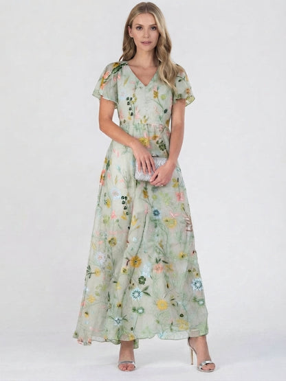 Women's V-Neck Floral Summer Maxi Dress