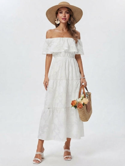 Women's Off-the-Shoulder Layered Wedding Guest Maxi Dress