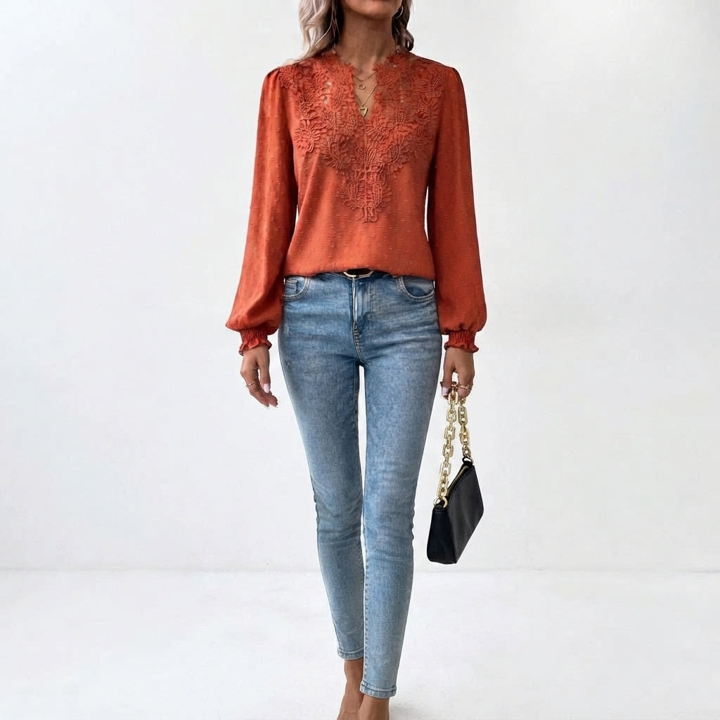 Women's Floral Long-Sleeve V-Neck Blouse