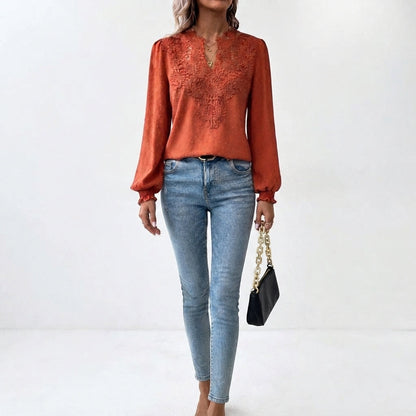 Women's Floral Long-Sleeve V-Neck Blouse