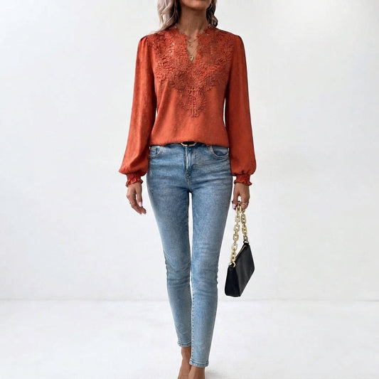 Women's Floral Long-Sleeve V-Neck Blouse