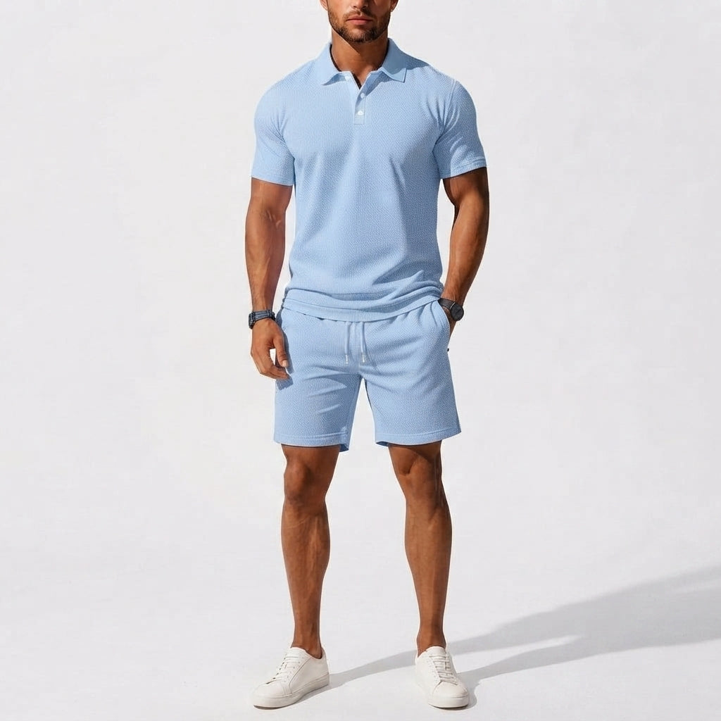 Men's Casual Polo Shirt and Shorts 2-Piece Set
