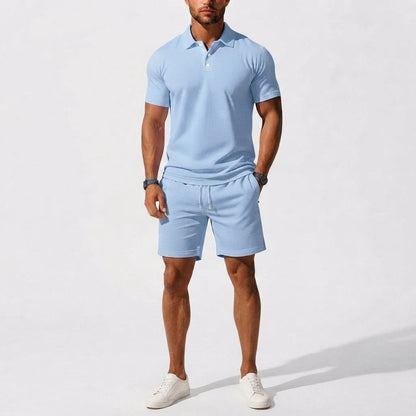 Men's Casual Polo Shirt and Shorts 2-Piece Set