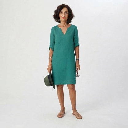 Plain Knee-Length V-Neck Dress for Women