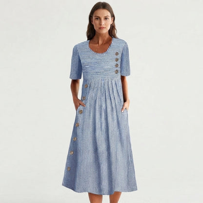 Short-Sleeve Button-Accent Dress for Women