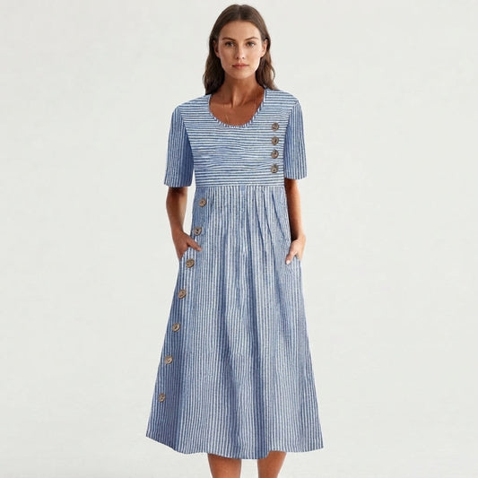 Short-Sleeve Button-Accent Dress for Women