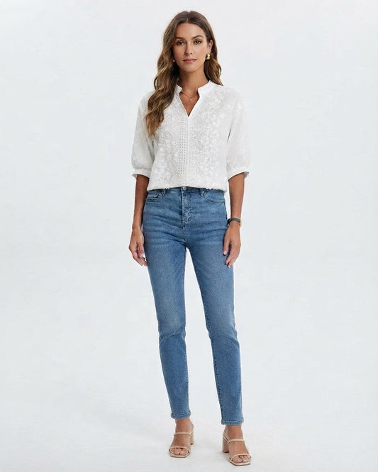 Women's Embroidered V-Neck Blouse