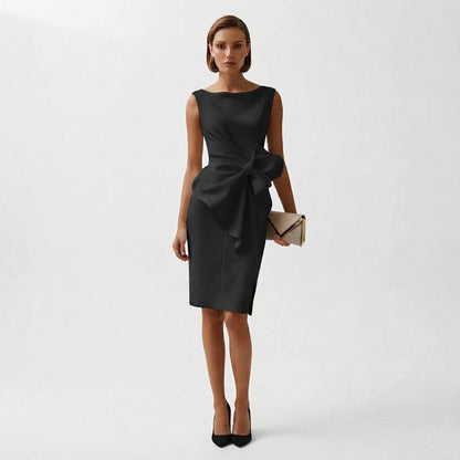 Women's Bow-Accent Elegant Midi Dress