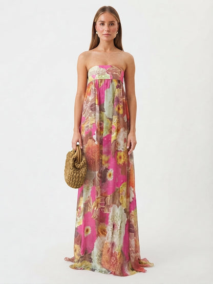 Women's Strapless Floral Wedding Guest Maxi Dress