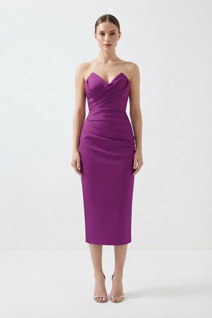 Women's Bandeau Midi Dress with Ruffled Tiered Hem