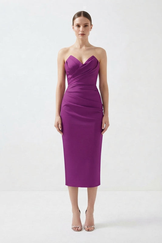 Women's Bandeau Midi Dress with Ruffled Tiered Hem