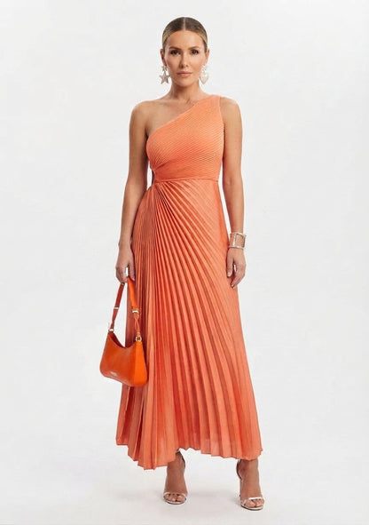 Women's Pleated One-Shoulder Bridesmaid Maxi Dress