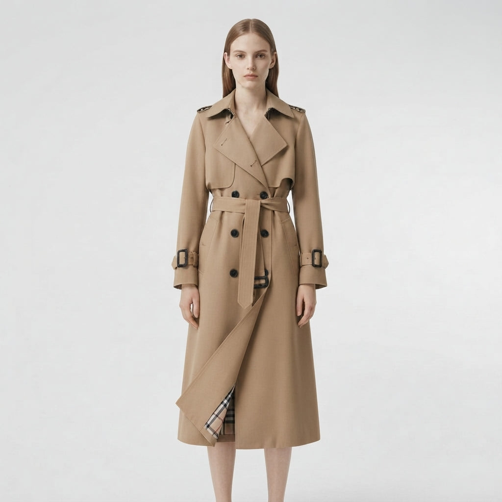 Women's Double-Breasted Long Belted Trench Overcoat