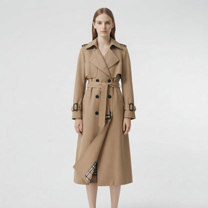 Women's Double-Breasted Long Belted Trench Overcoat