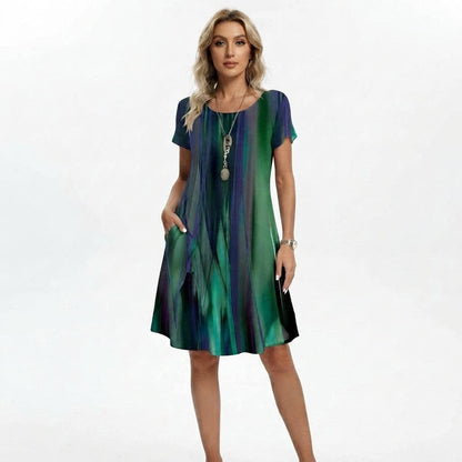 Women's Crewneck Short-Sleeve Printed Midi Dress