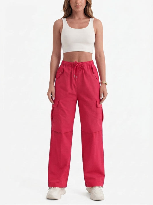 Women's Drawstring Waist Cargo Pants with Utility Pockets