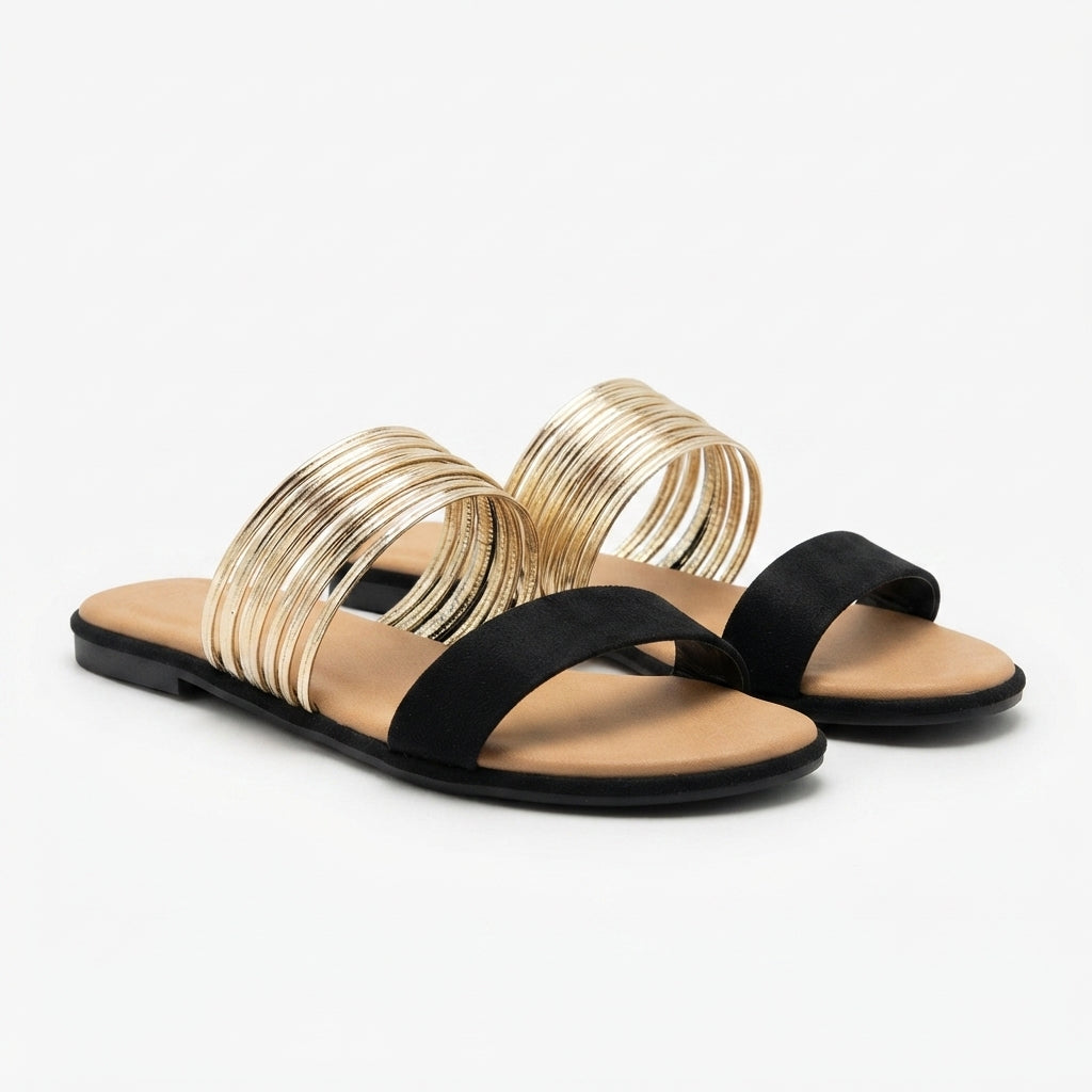 Women's Open-Toe Double-Strap Flat Slide Sandals