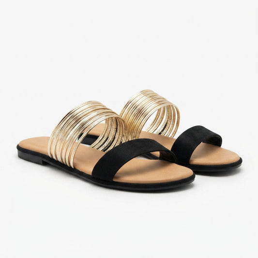 Women's Open-Toe Double-Strap Flat Slide Sandals