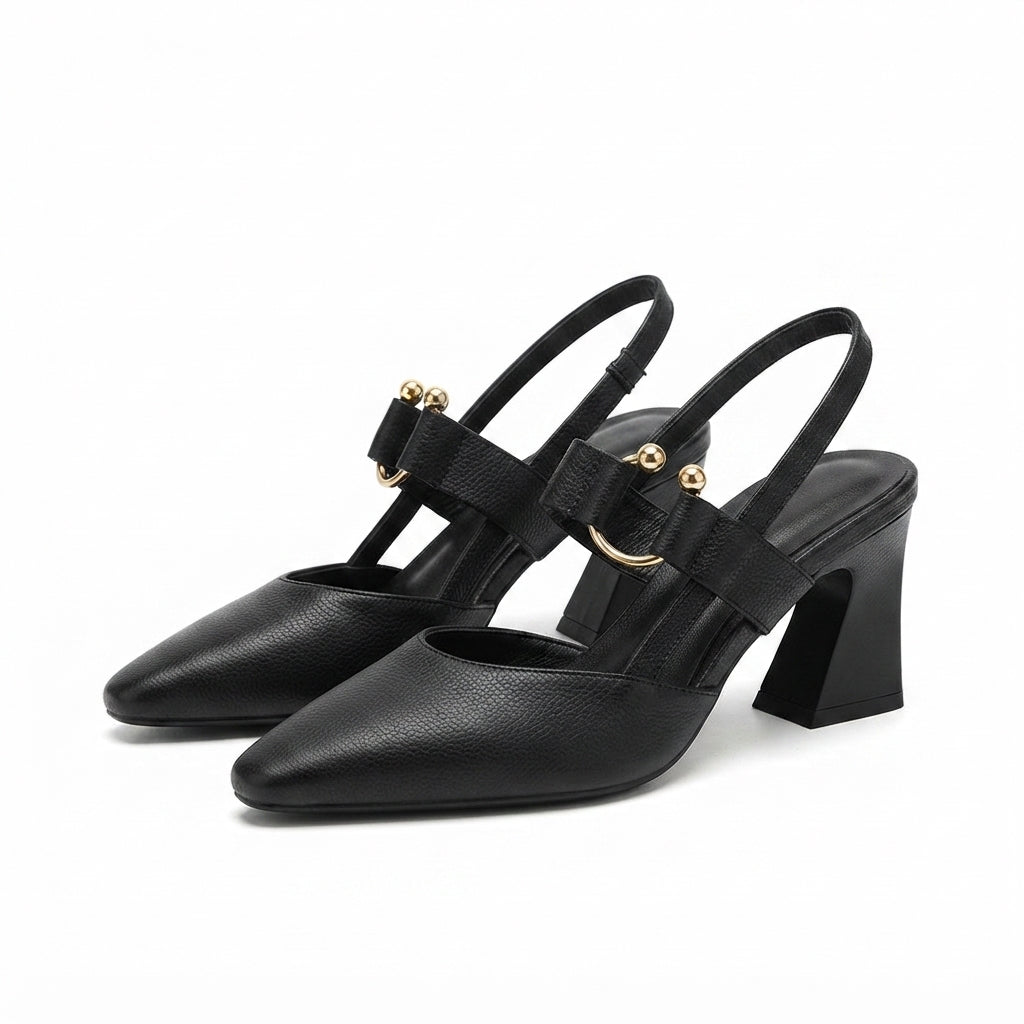 Women's Pointed-Toe Mary Jane Block-Heel Slingbacks