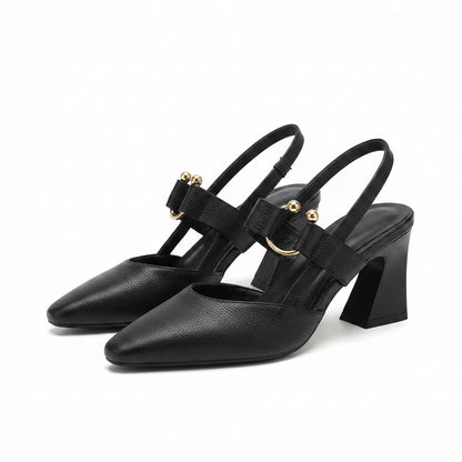 Women's Pointed-Toe Mary Jane Block-Heel Slingbacks