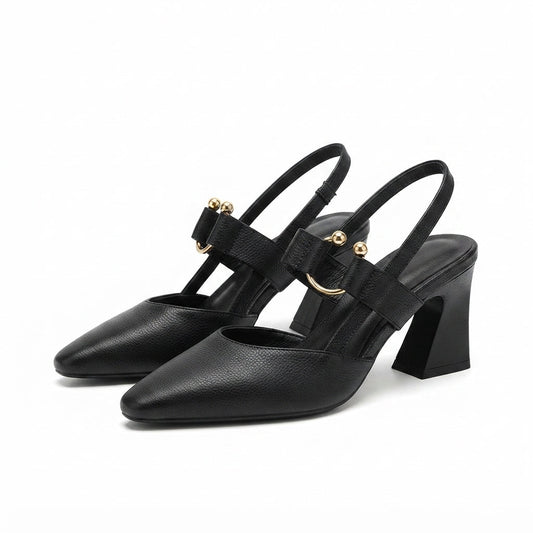 Women's Pointed-Toe Mary Jane Block-Heel Slingbacks