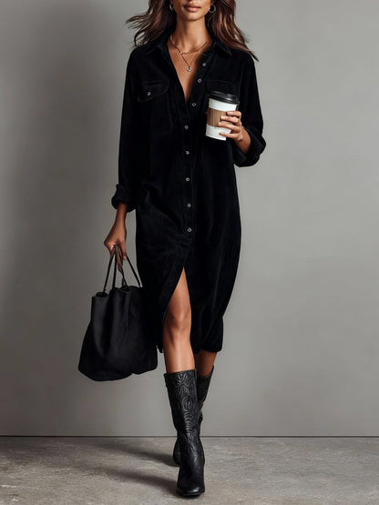 Women's Long-Sleeve Button-Front Midi Dress