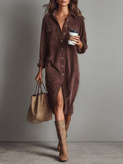 Women's Long-Sleeve Button-Front Midi Dress