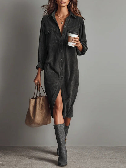 Women's Long-Sleeve Button-Front Midi Dress