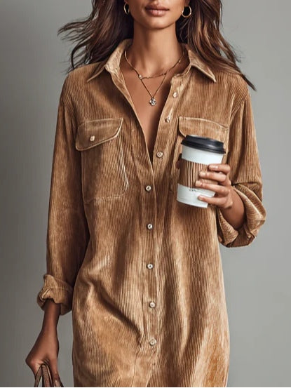 Women's Long-Sleeve Button-Front Midi Dress