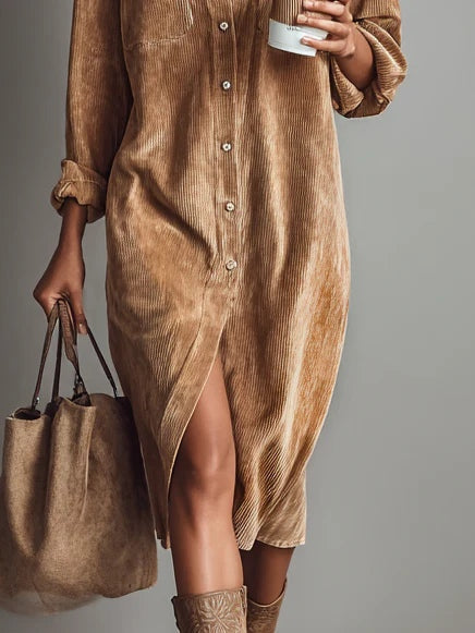 Women's Long-Sleeve Button-Front Midi Dress