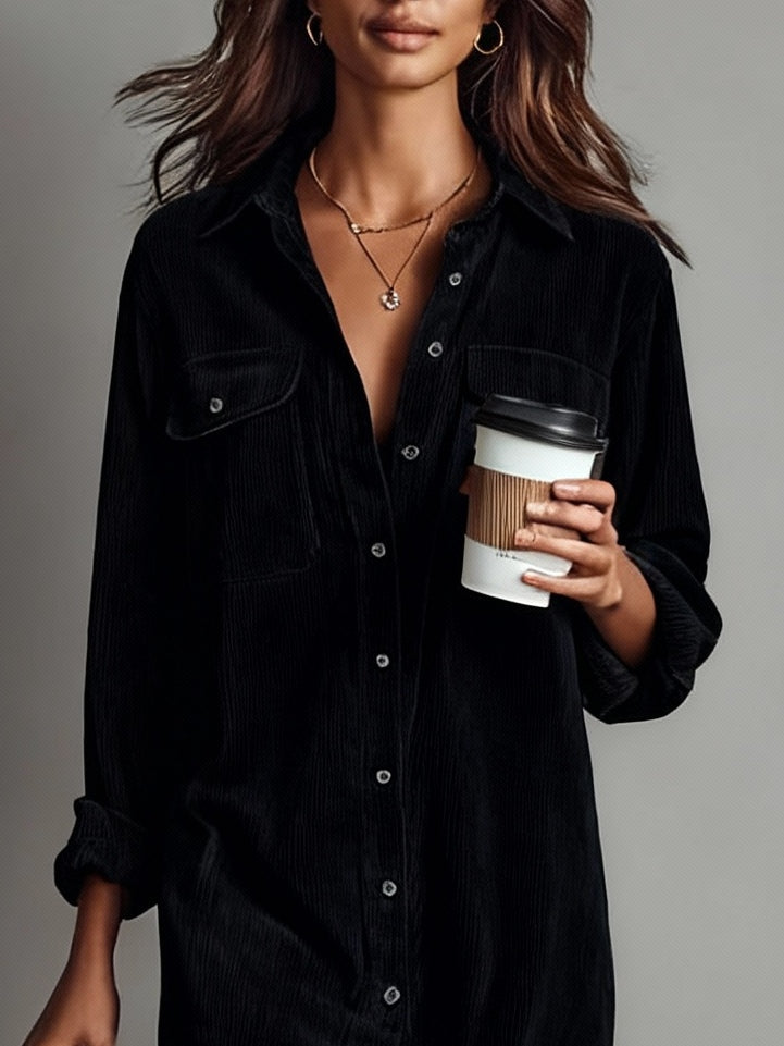 Women's Long-Sleeve Button-Front Midi Dress