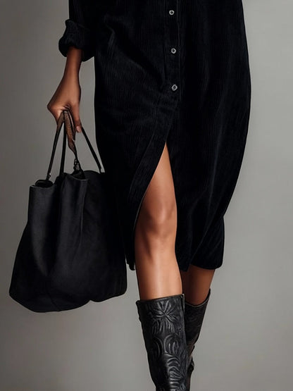 Women's Long-Sleeve Button-Front Midi Dress