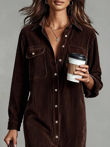Women's Long-Sleeve Button-Front Midi Dress