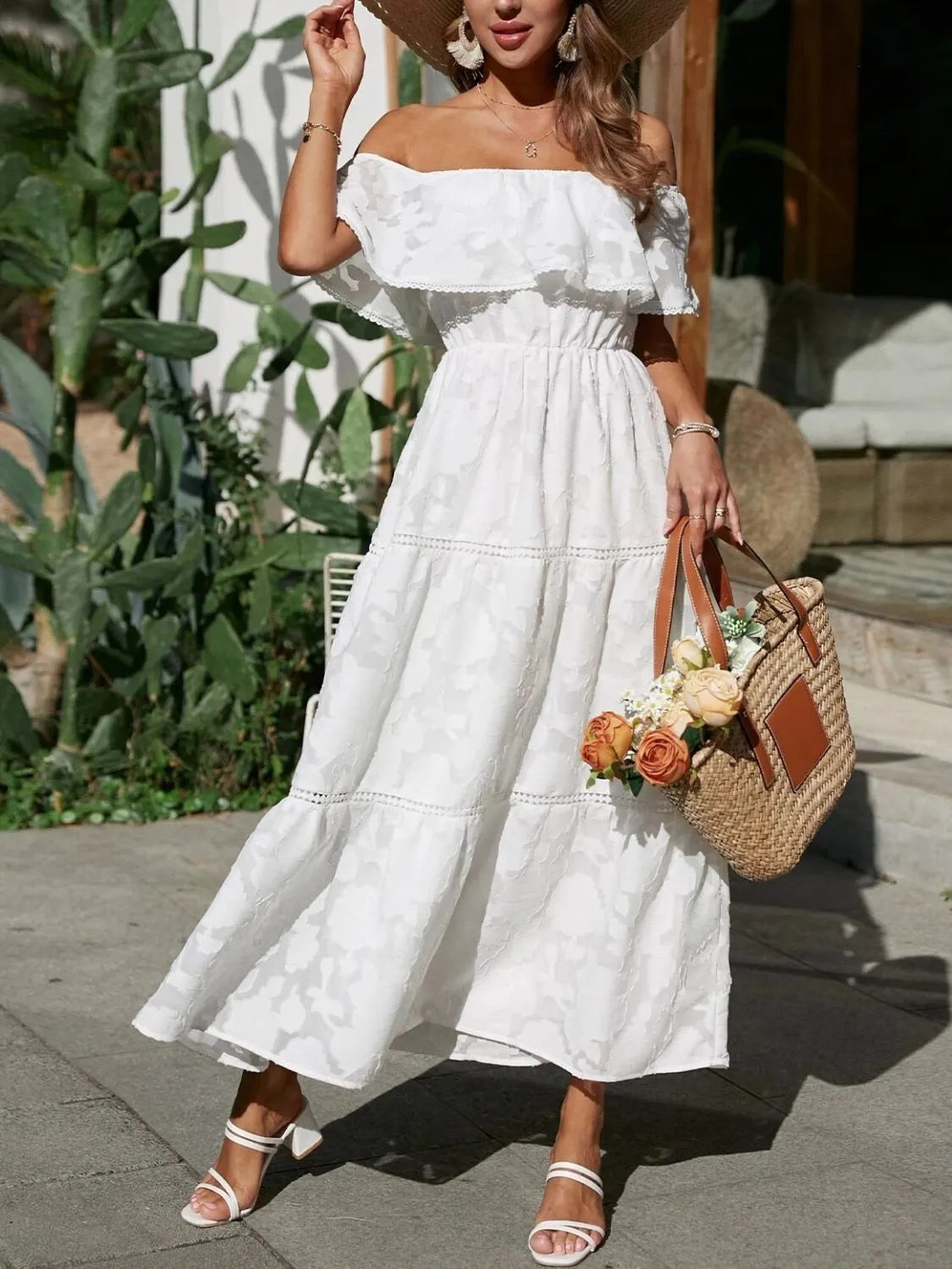 Women's Off-the-Shoulder Layered Wedding Guest Maxi Dress