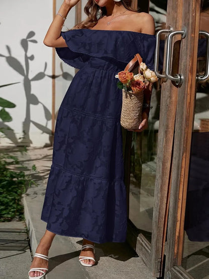Women's Off-the-Shoulder Layered Wedding Guest Maxi Dress