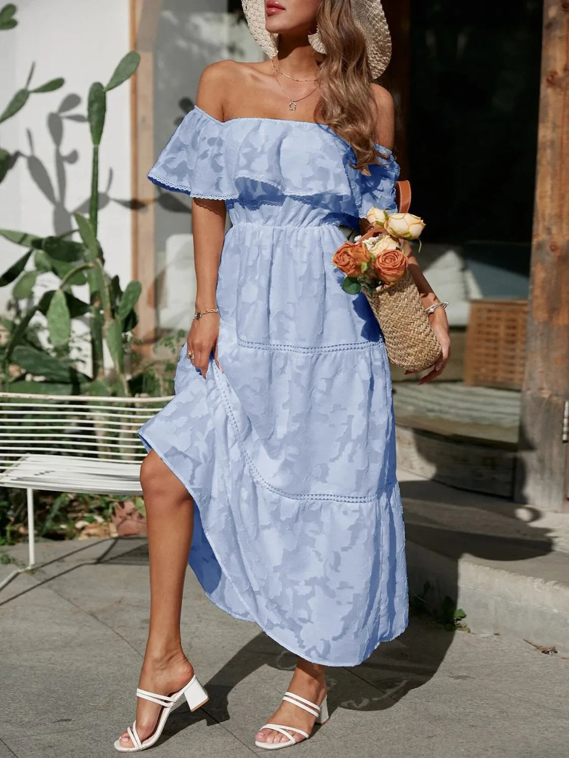 Women's Off-the-Shoulder Layered Wedding Guest Maxi Dress