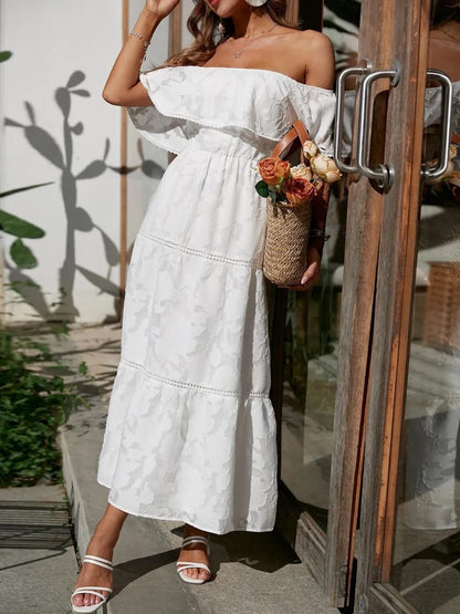 Women's Off-the-Shoulder Layered Wedding Guest Maxi Dress