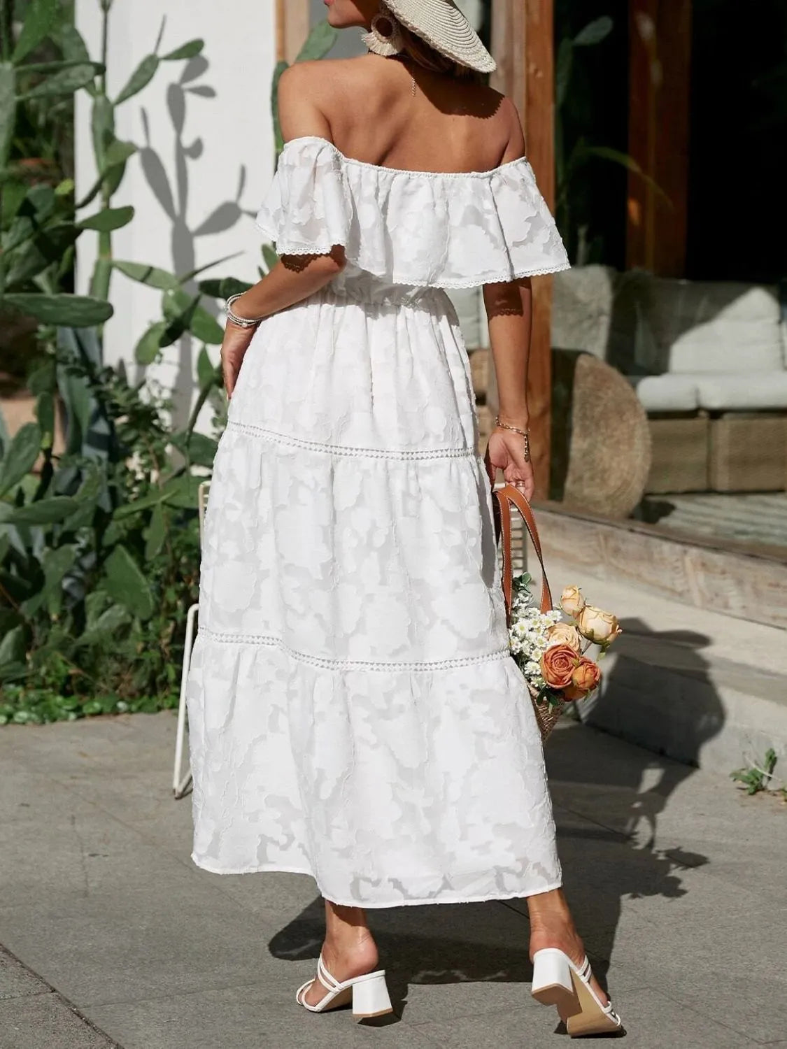 Women's Off-the-Shoulder Layered Wedding Guest Maxi Dress
