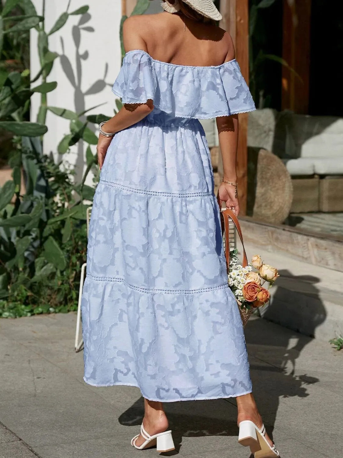 Women's Off-the-Shoulder Layered Wedding Guest Maxi Dress