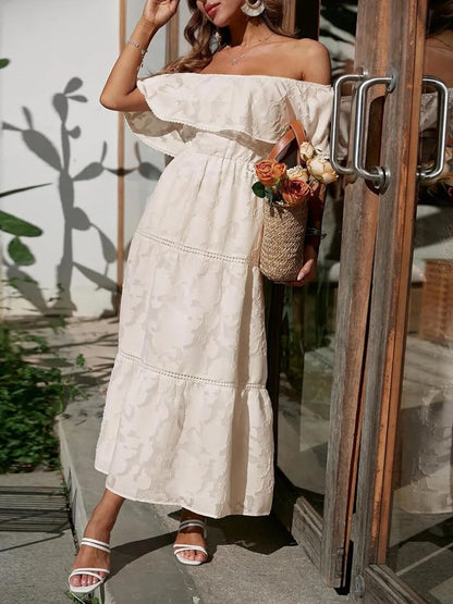 Women's Off-the-Shoulder Layered Wedding Guest Maxi Dress