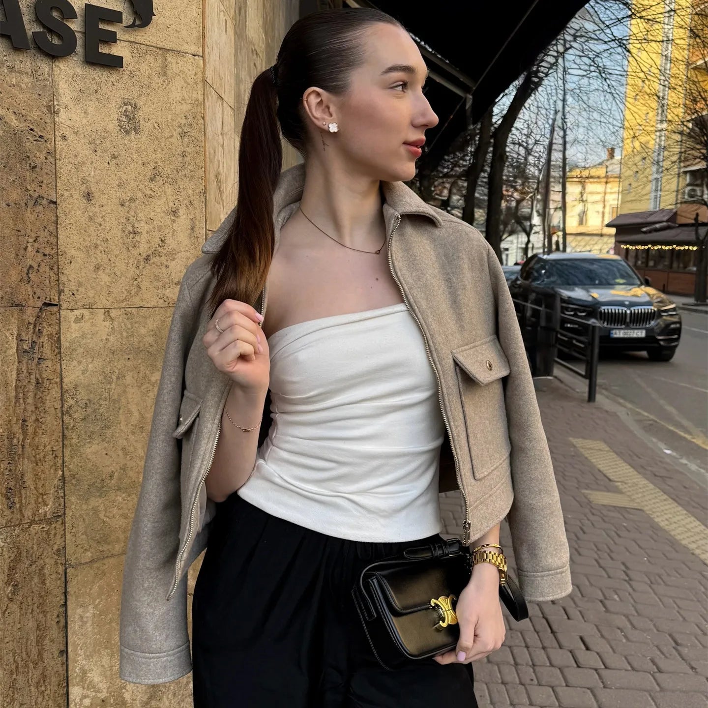 Women's Zip-Up Cropped Bomber Outerwear