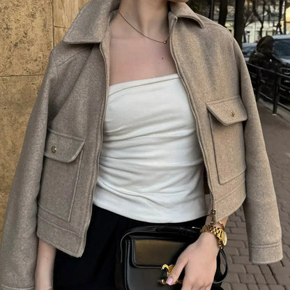 Women's Zip-Up Cropped Bomber Outerwear