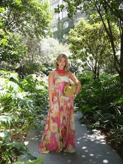 Women's Strapless Floral Wedding Guest Maxi Dress