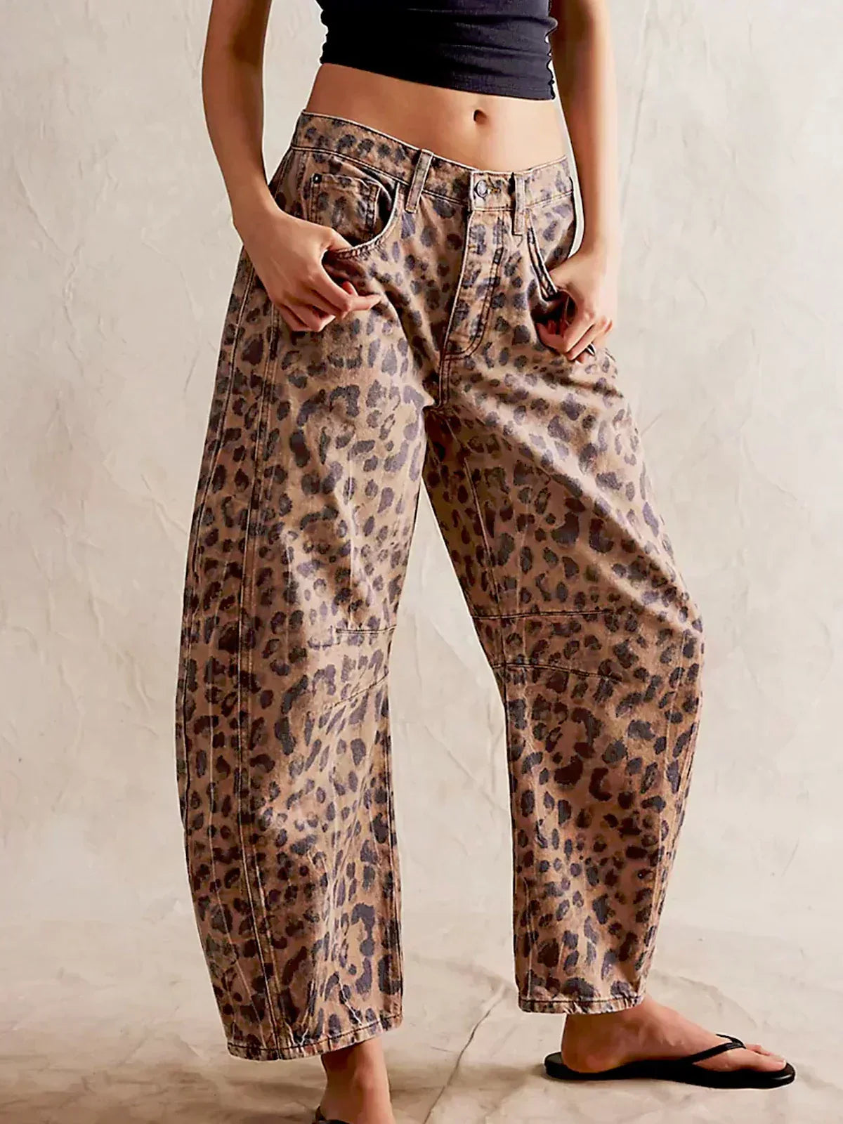 Women's Wide-Leg Denim Jeans in Leopard Print