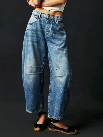 Women's Wide-Leg Denim Jeans in Leopard Print