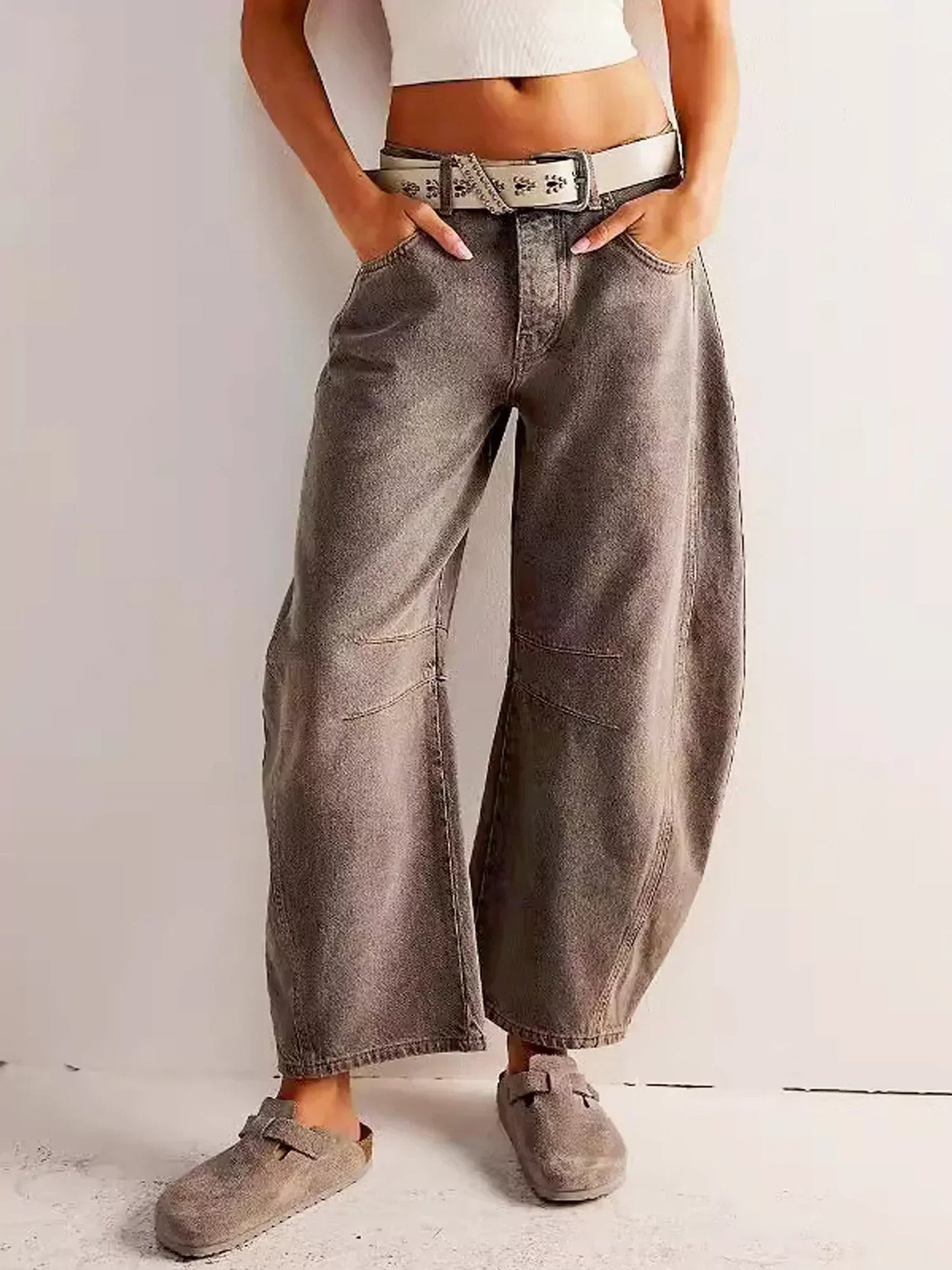 Women's Wide-Leg Denim Jeans in Leopard Print