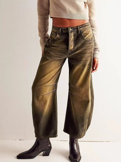 Women's Wide-Leg Denim Jeans in Leopard Print